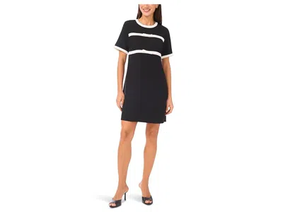 Cece Short Sleeve Combo Bow Trim Dress In Multi