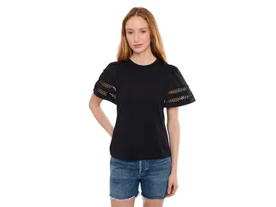 Cece Short Sleeve Combo Cotton Trim Sleeve In Black