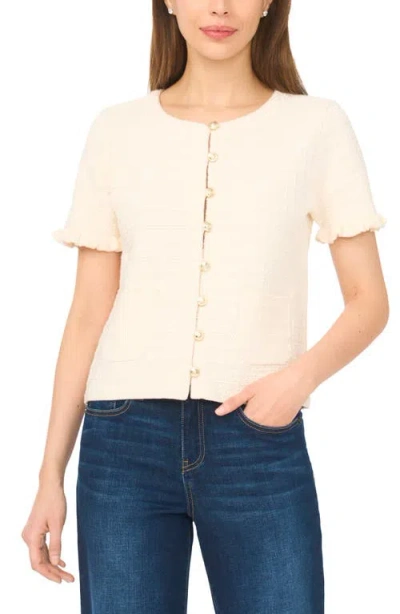Cece Short Sleeve Cotton Blend Cardigan In Neutral