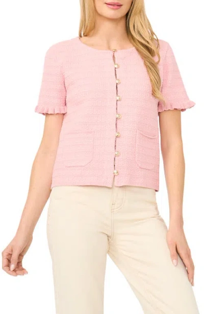 Cece Short Sleeve Cotton Blend Cardigan In Pink