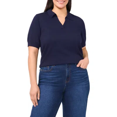 Cece Short Sleeve Cotton Blend Polo Sweater In Classic Navy