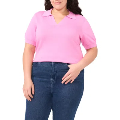 Cece Short Sleeve Cotton Blend Polo Sweater In Pink
