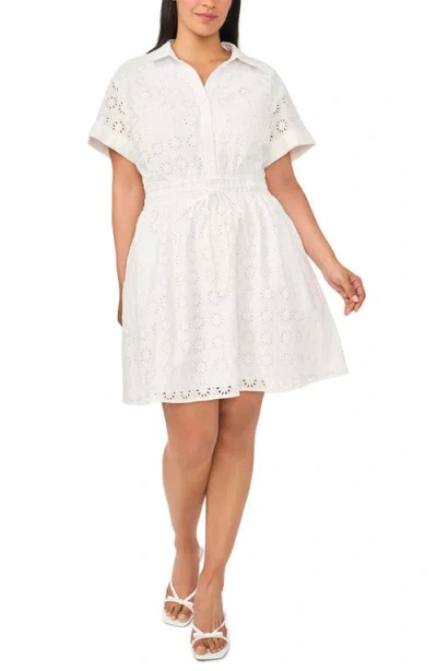 Cece Short Sleeve Cotton Eyelet Shirtdress In White