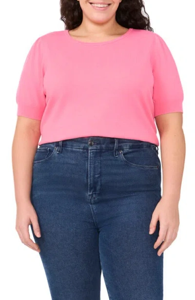 Cece Short Sleeve Cotton Sweater In Pink Punch