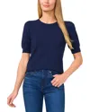 Cece Short Sleeve Crew Neck With Pearl Button Sweater In Navy
