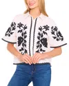 Cece Embroidered Relaxed Fit Cotton Button-up Shirt In Gray