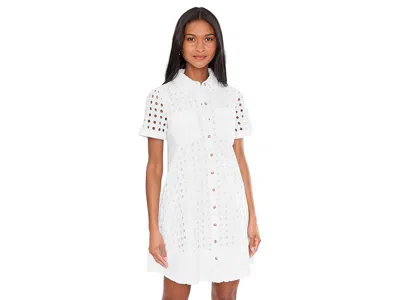 Cece Short Sleeve Eyelet Collared Babydoll Dress In White