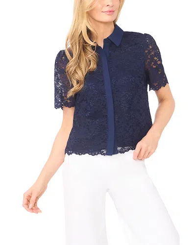 Cece Short Sleeve Hidden Placket Shirt In Blue
