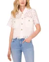 Cece Women's Lace Short-sleeve Button-up Blouse In Ultra White