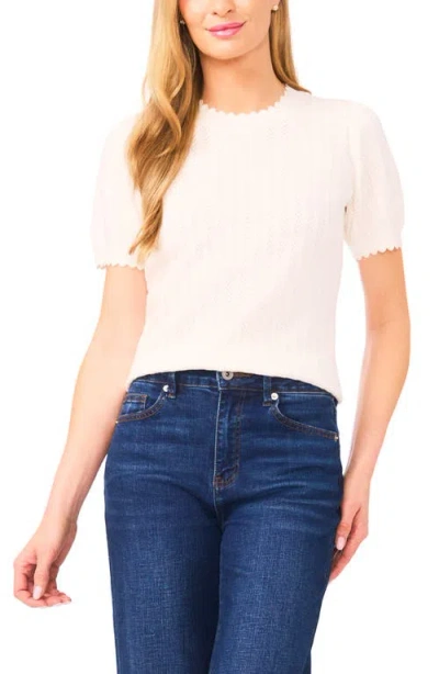 Cece Short Sleeve Pointelle Stitch Sweater In White