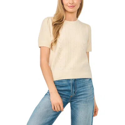 Cece Short Sleeve Pointelle Sweater In Neutral