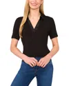 Cece Mixed Media Johnny Collar Polo In Brown