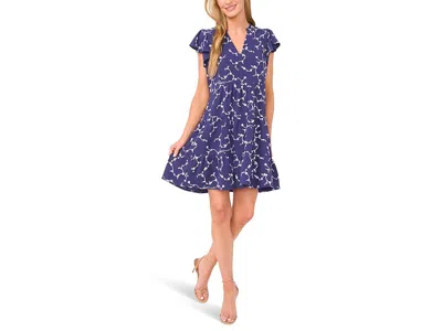 Cece Short Sleeve Ruffle Tiered Dress In Blue