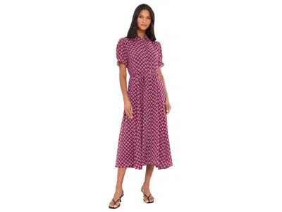 Cece Short Sleeve Scallop Midi Dress With Tie Women's Dress Deep Mulberry: Lg, Polyester In Pink