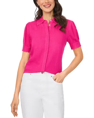 Cece Short Sleeve Scallop Trim Shirt In Pink