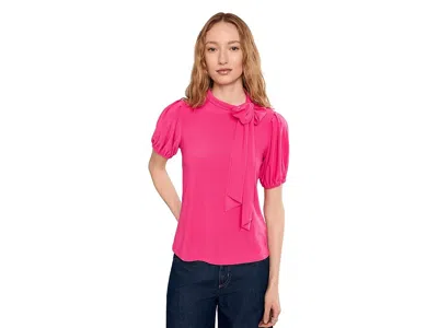 Cece Short Sleeve Tie Neck Bow Knit Top In Pink