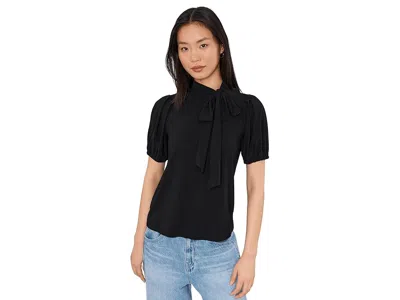 Cece Short Sleeve Tie Neck Bow Knit Top In Black