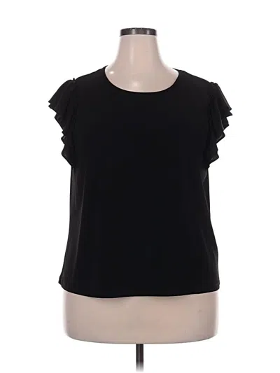 Pre-owned Cece Short Sleeve Top Black Solid Pattern Ruffles Neckline Tops