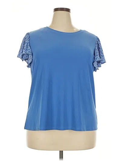 Pre-owned Cece Short Sleeve Top Blue Cold Shoulder Neckline Tops
