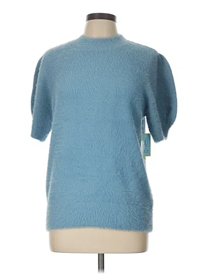 Cece Short Sleeve Top Blue Mock Neckline Tops