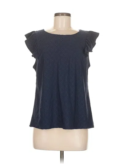 Pre-owned Cece Short Sleeve Top Blue Ruffles Neckline Tops
