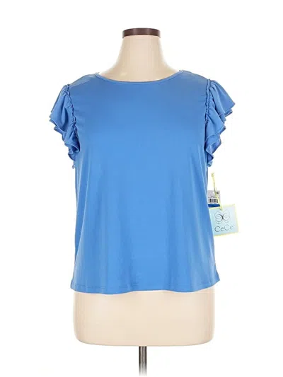 Cece Short Sleeve Top Blue Ruffles Neckline Tops