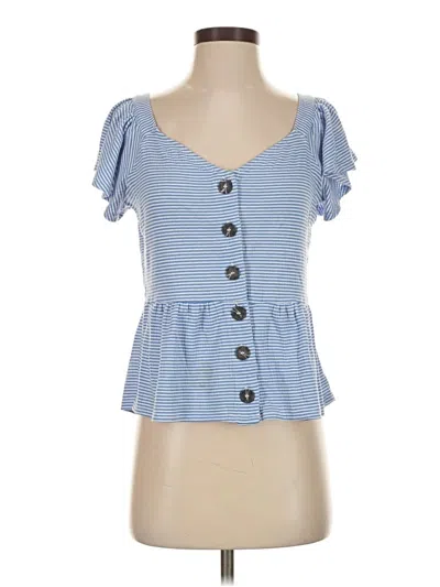 Pre-owned Cece Short Sleeve Top Blue Stripes Pattern Sweetheart Neckline Tops