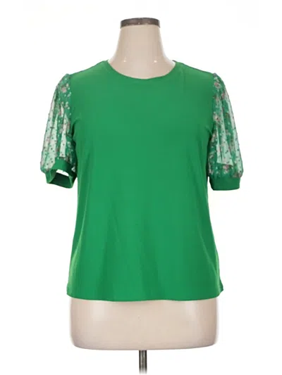 Pre-owned Cece Short Sleeve Top Green Cold Shoulder Neckline Tops