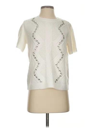 Pre-owned Cece Short Sleeve Top Ivory Mock Neckline Tops In White