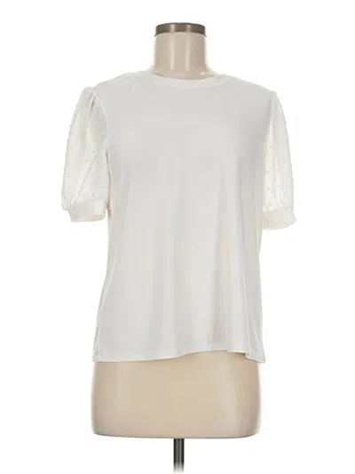 Pre-owned Cece Short Sleeve Top Ivory Mock Neckline Tops In White