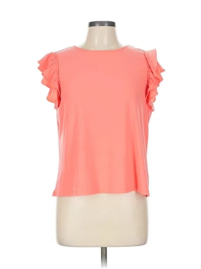 Pre-owned Cece Short Sleeve Top Orange Ruffles Neckline Tops