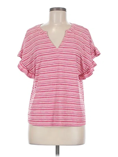 Pre-owned Cece Short Sleeve Top Pink Stripes Pattern V-neck Tops
