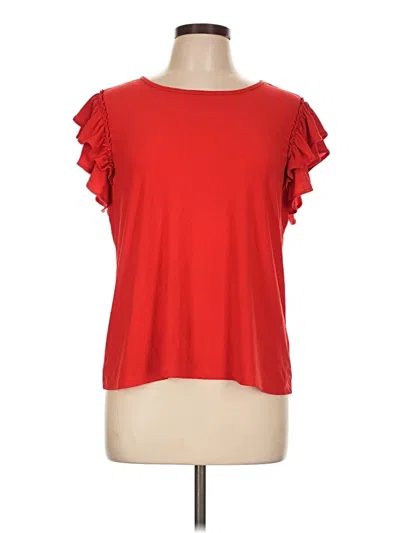 Pre-owned Cece Short Sleeve Top Red Ruffles Neckline Tops