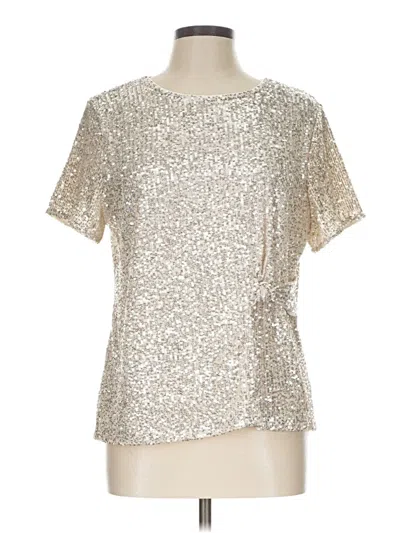 Pre-owned Cece Short Sleeve Top Silver Metallic Pattern Crew Neck Tops