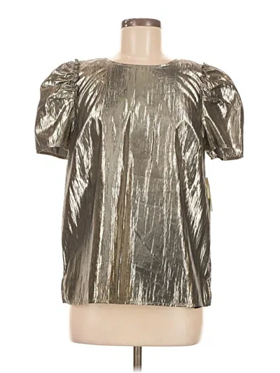 Pre-owned Cece Short Sleeve Top Silver Metallic Pattern Square Neckline Tops