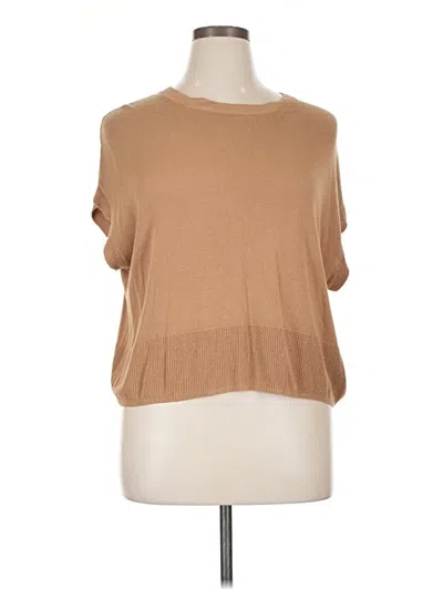 Pre-owned Cece Short Sleeve Top Tan Boatneck Tops In Brown