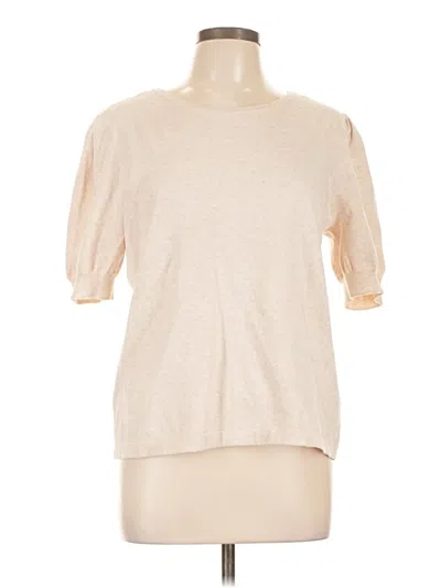 Pre-owned Cece Short Sleeve Top Tan Crew Neck Tops In Brown