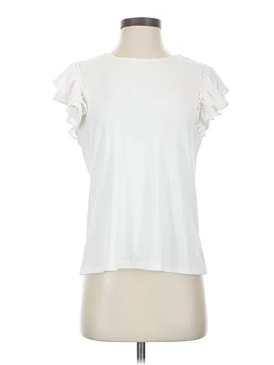 Pre-owned Cece Short Sleeve Top White Ruffles Neckline Tops