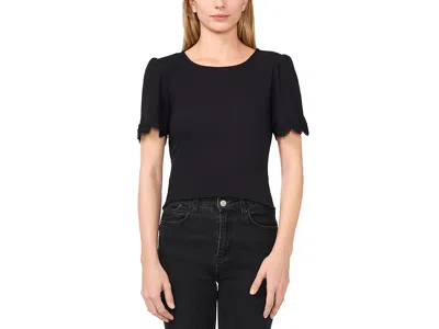 Cece Short Sleeve T-shirts With Lace Sleeve Opening In Black
