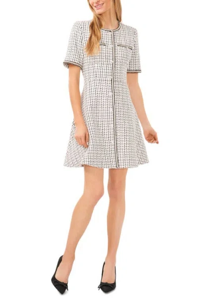Cece Women's Contrast-trim Tweed Button-front Dress In New Ivory