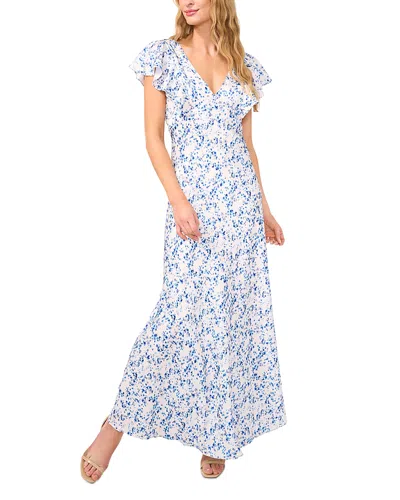 Cece Short Sleeve V Neck Slip Dress In Ocean Blue