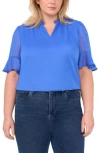 Cece Short Sleeve V-neck Top In Tropic Night Blue