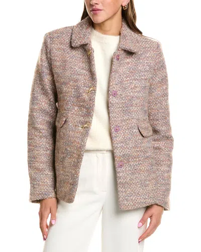 Cece Short Swing Bow Buttons Wool-blend Jacket In Multi