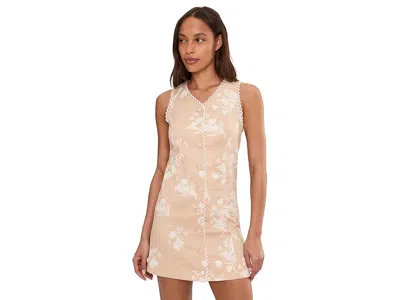 Cece Sleeveless Button Down Fitted Mini Dress In Neutral