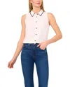 Cece Scallop Trim Sleeveless Button-up Shirt In White