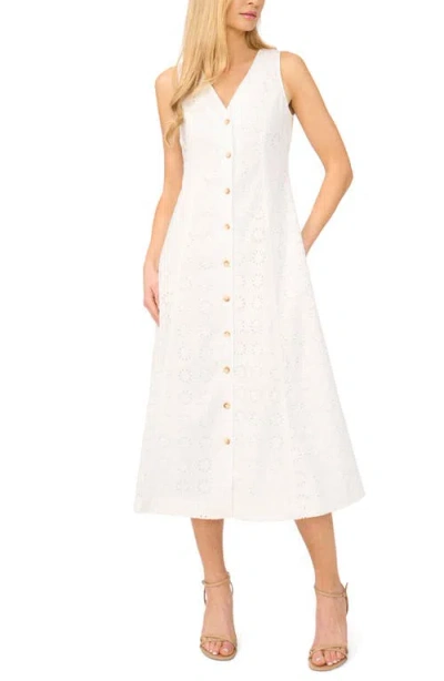 Cece Sleeveless Cotton Eyelet Midi Dress In Transparent