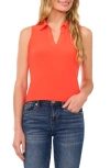 Cece Sleeveless Crepe Knit Polo In Tigerlily Red