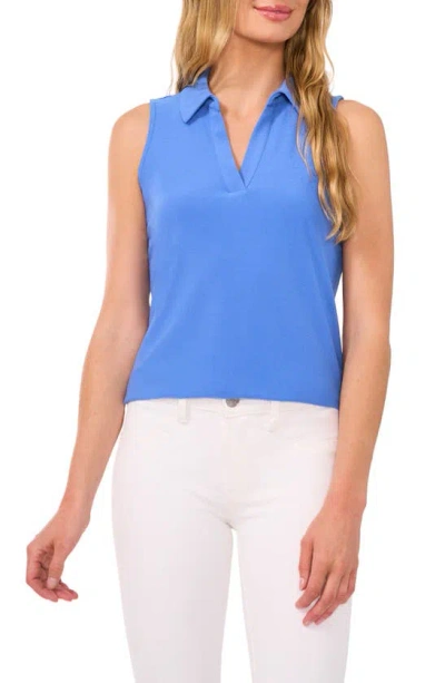 Cece Sleeveless Crepe Knit Polo In Neutral