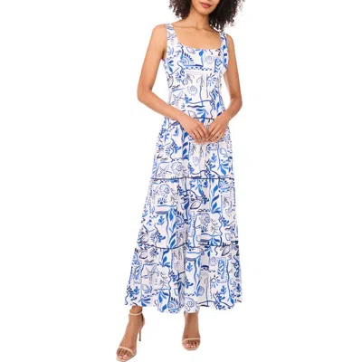 Cece Sleeveless Drop Waist Tiered Maxi Dress In Blue