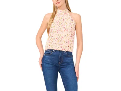 Cece Sleeveless Halter Folded Collar Top In Neutral